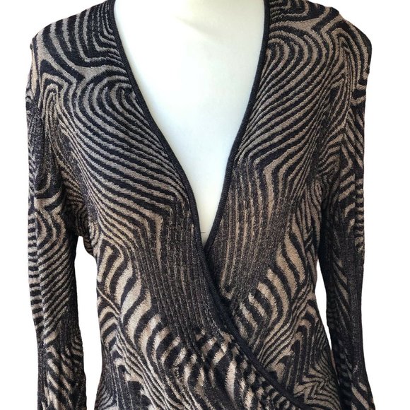 Zozo Zebra Print Long-Sleeve Knit Wrap Top V-Neck Sz. M Black/Brown - Picture 2 of 8